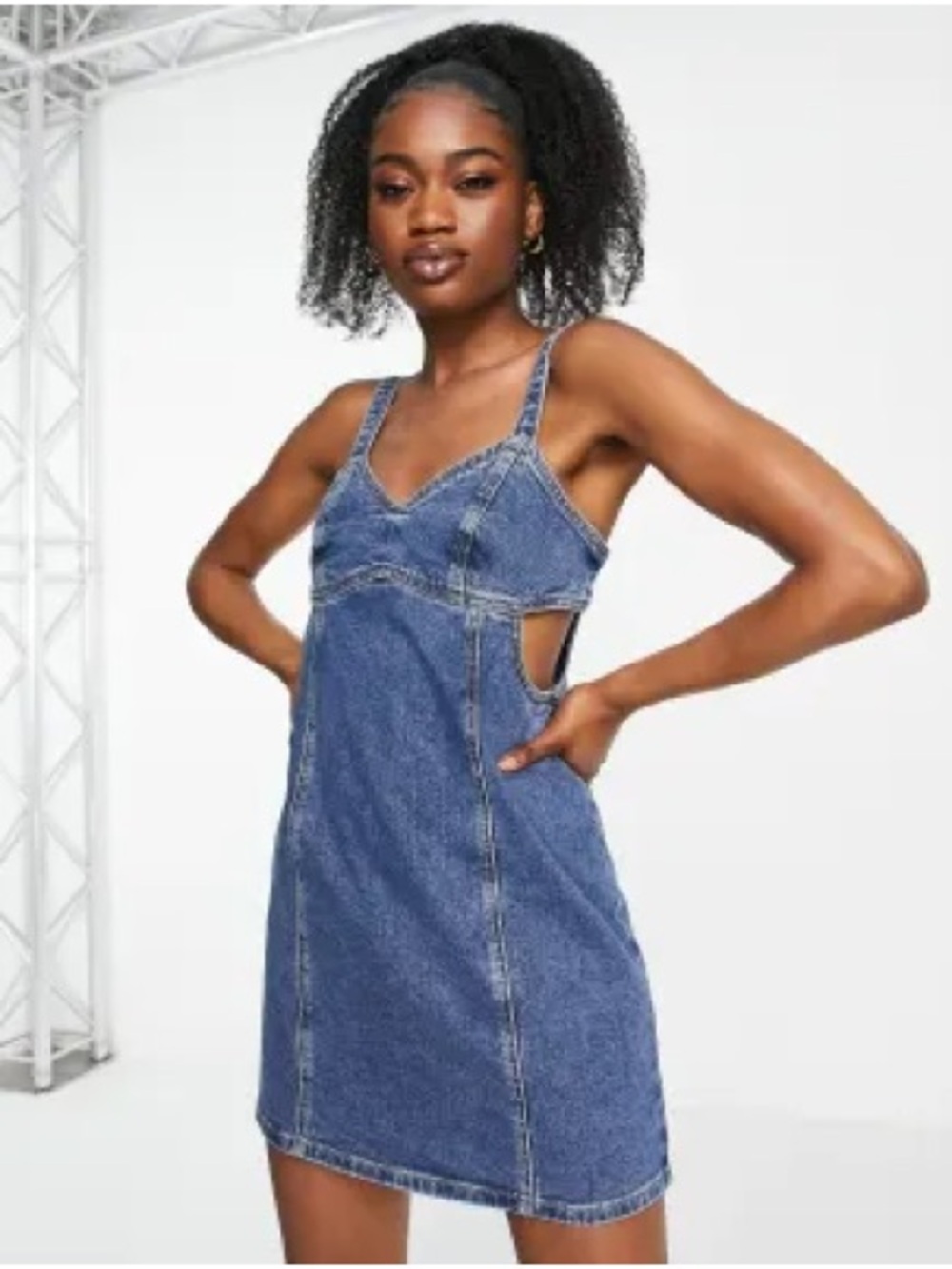 Denim Mini Dress with Cutout Detail - Blue